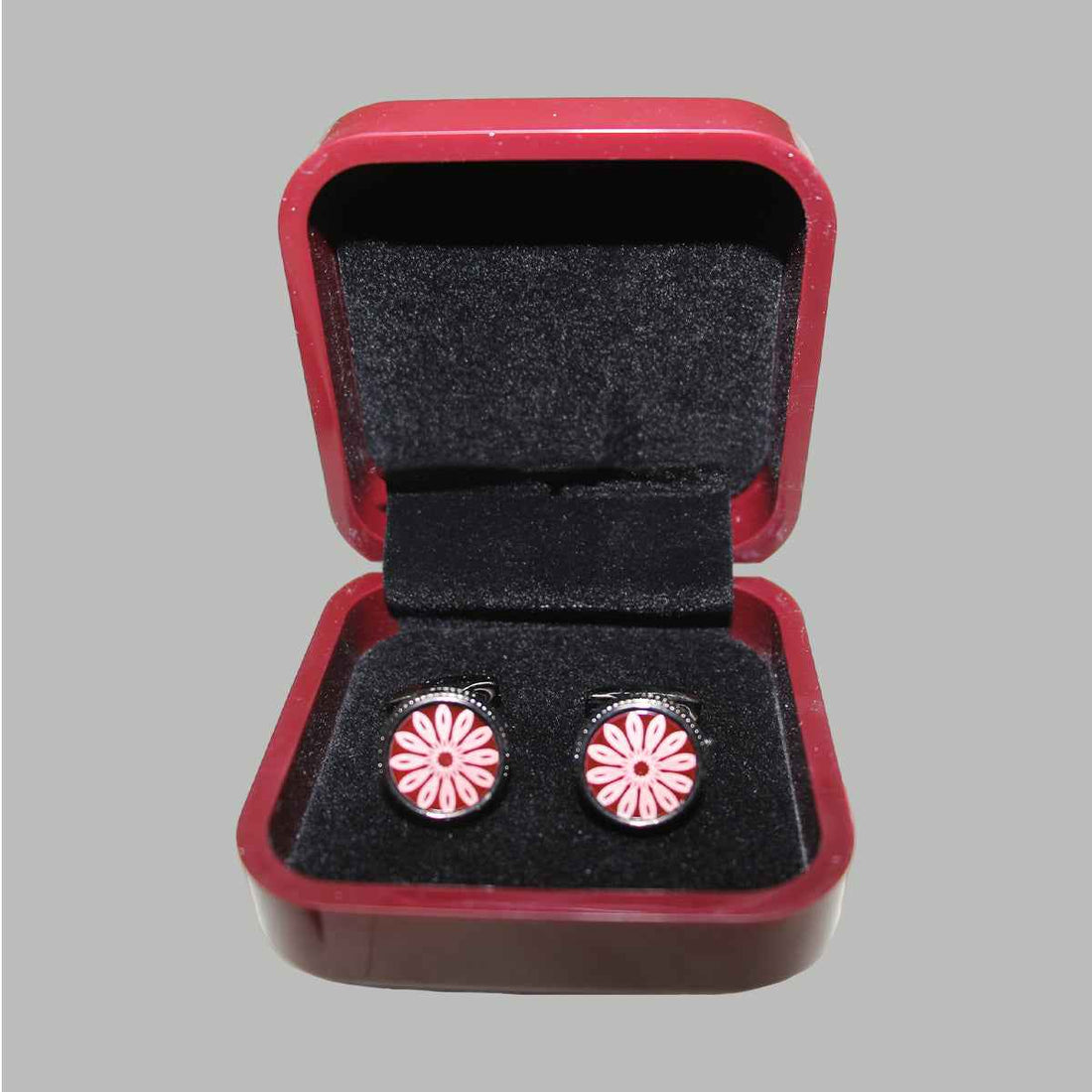 Maroon Flower Design Cufflinks Round Style A-3562