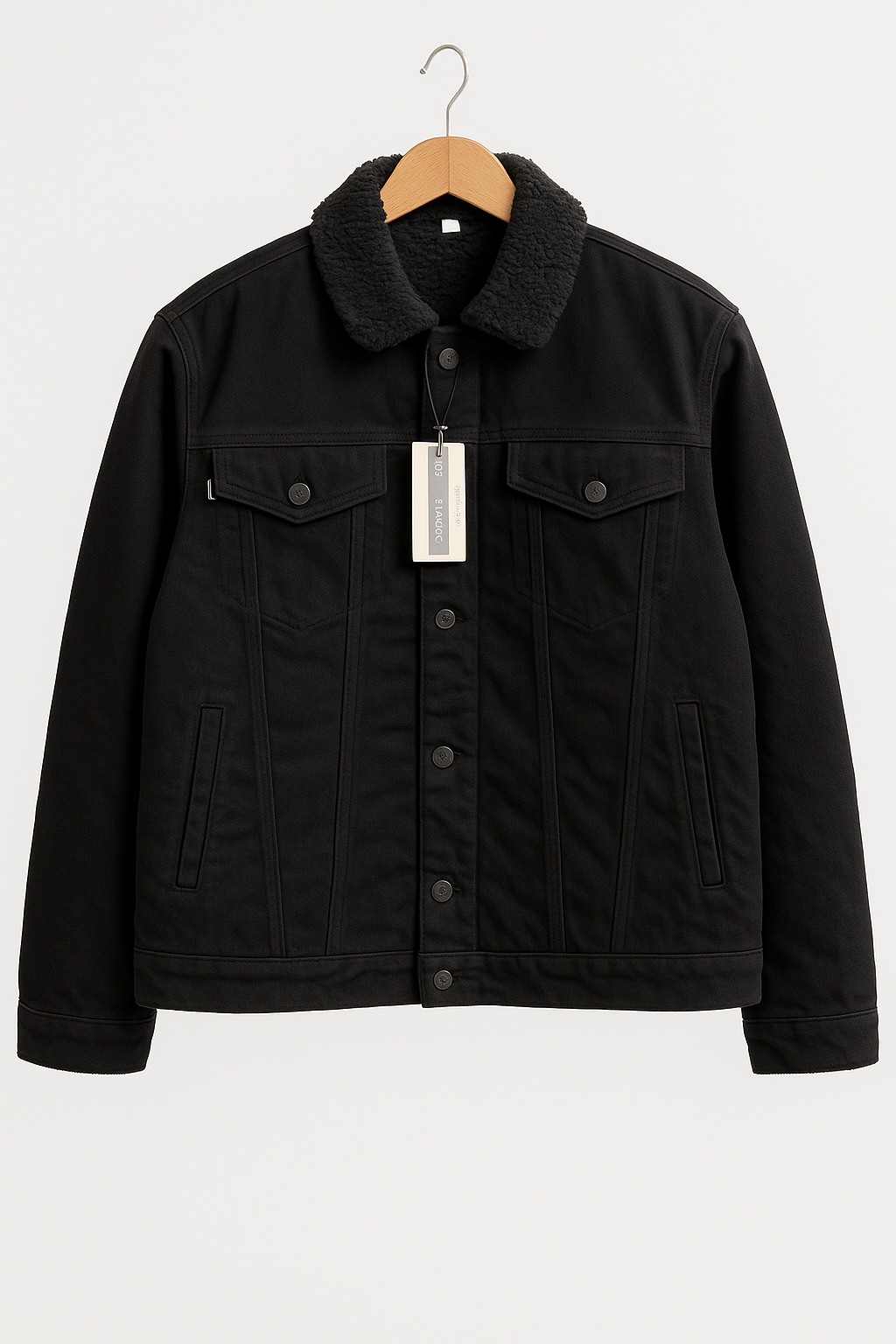 Black Denim Jacket with Black Fur (A-2674)