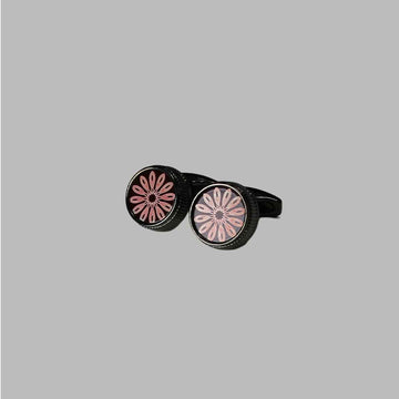 Maroon Flower Design Cufflinks Round Style A-3562