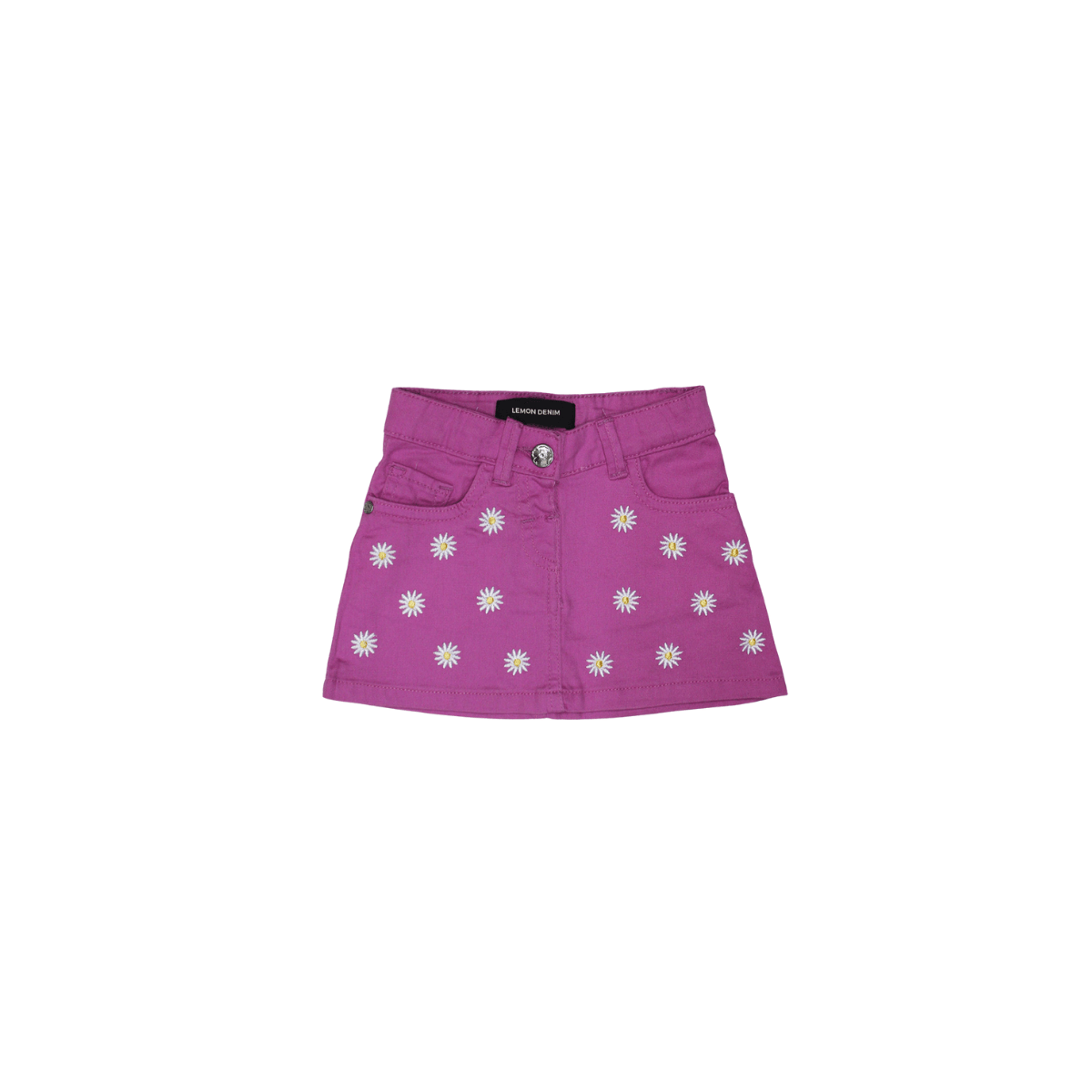 Girls Flowers Embroidery Skirt - LEMON DENIM