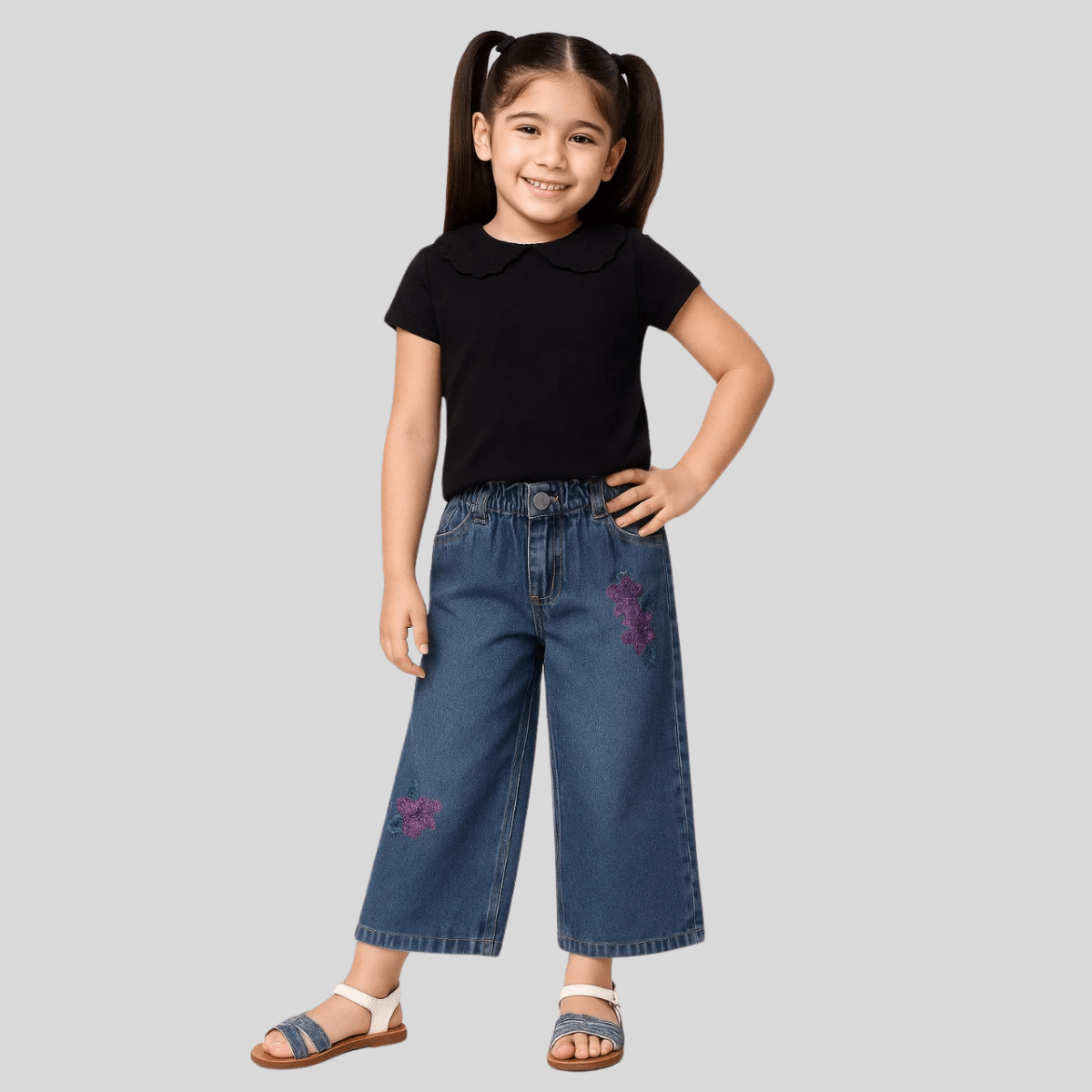 Trendy Embroidered Denim Pants for Stylish Girls