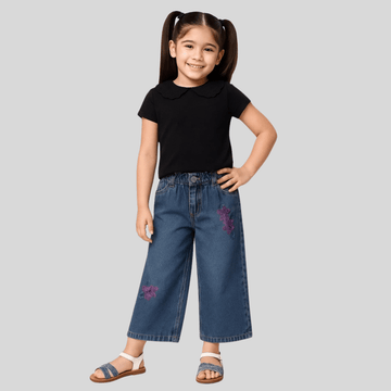 Trendy Embroidered Denim Pants for Stylish Girls
