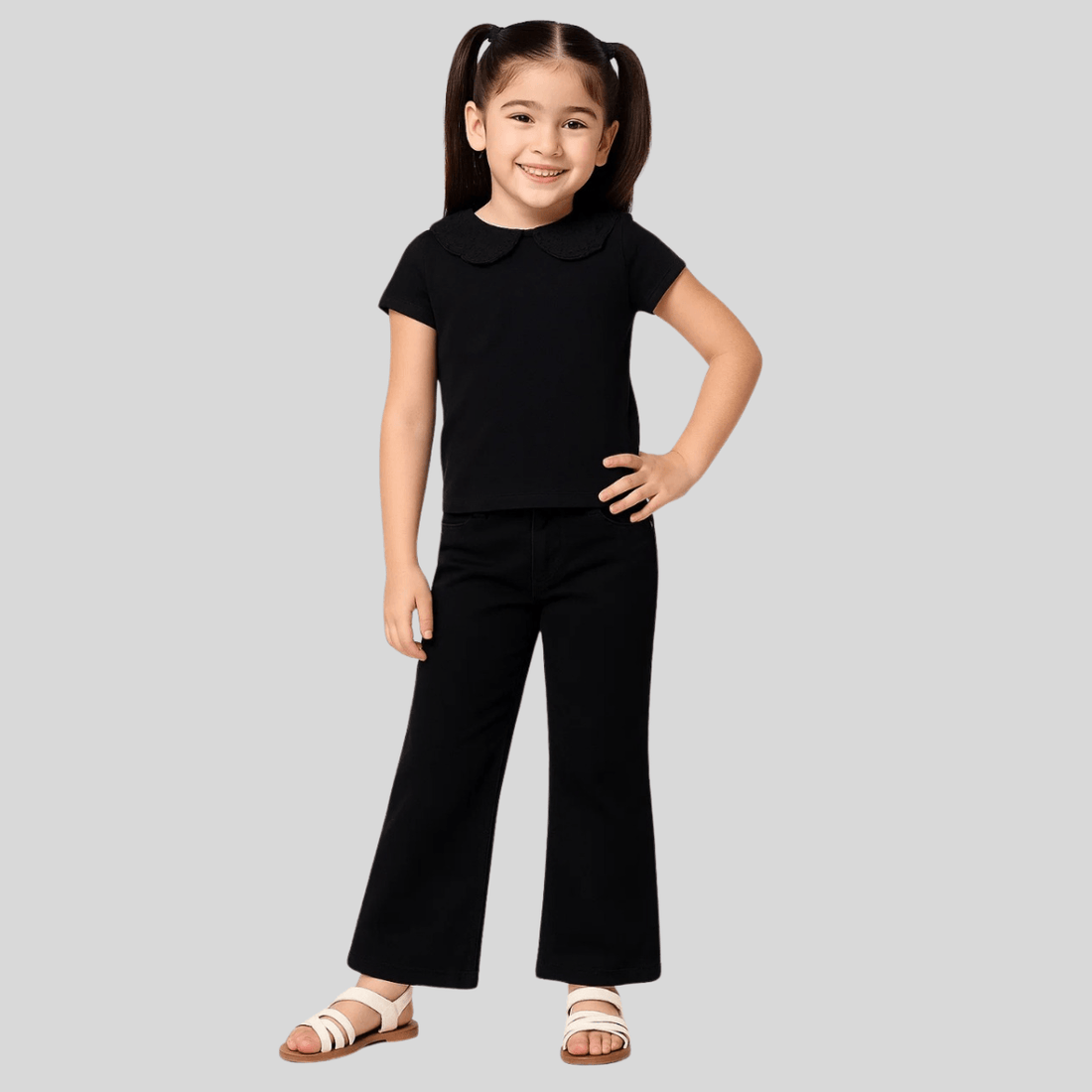 Girls Bell Bottom Jeans A-3309 - LEMON DENIM