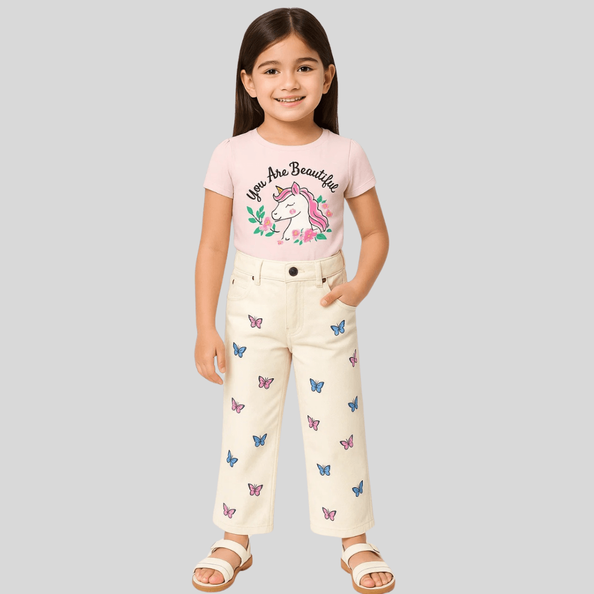 Girls Embroidered Jeans (A-3311) - LEMON DENIM
