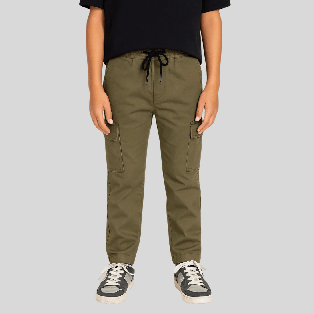 Boys Cargo Pants with Six Pockets in Solid Color