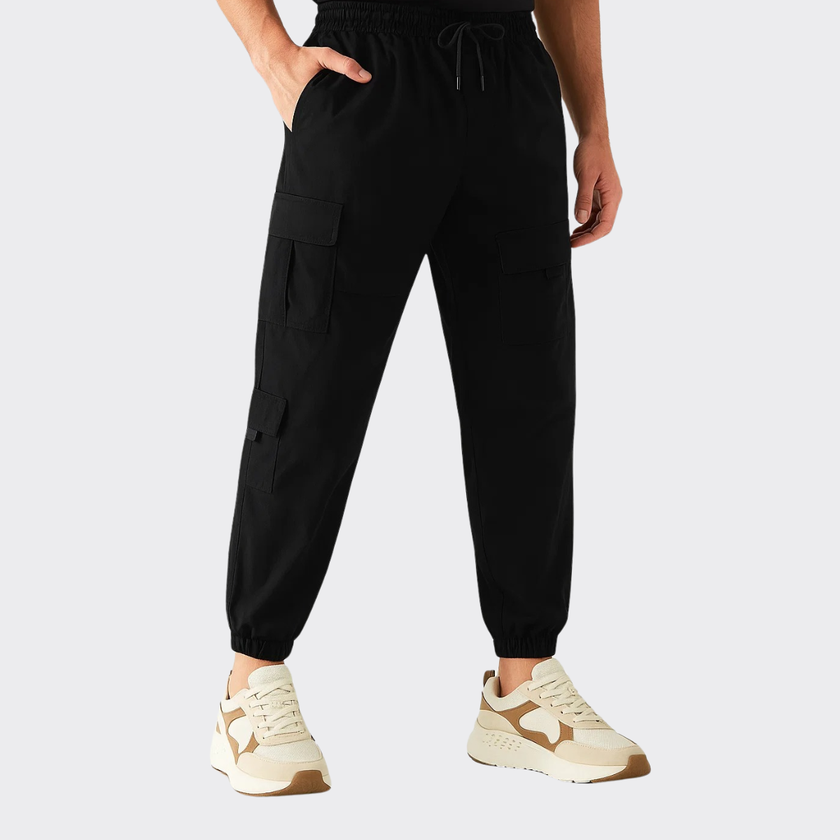 Cotton Cargo Pants with Six Pockets - Model A-3244 - LEMON DENIM