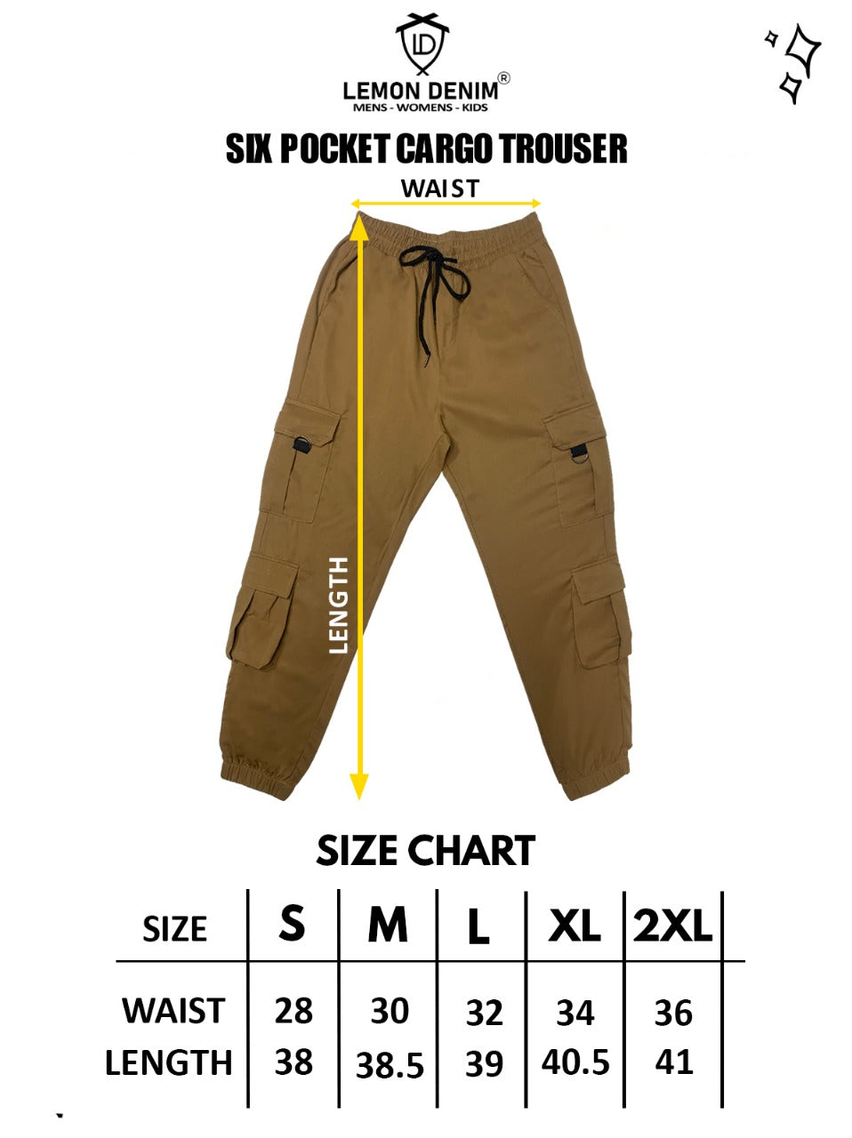Cotton Six Pocket Cargo Pant (A-3246) - LEMON DENIM