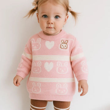 Lite Pink Girls Round Neck Sweater (A-3714)