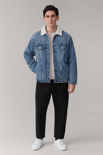 Sky Blue Denim Jacket with White Fur (A-2743)