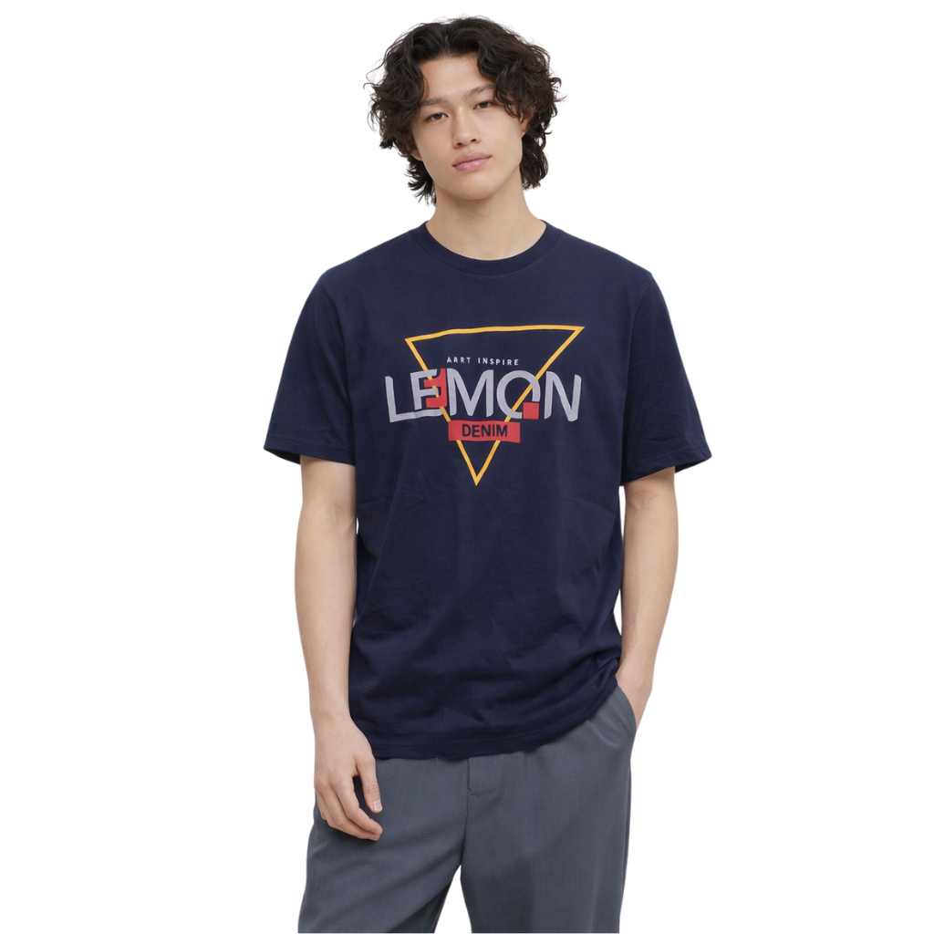 Navy Blue Mens Lemon Denim Printed T-Shirt (A-1482)