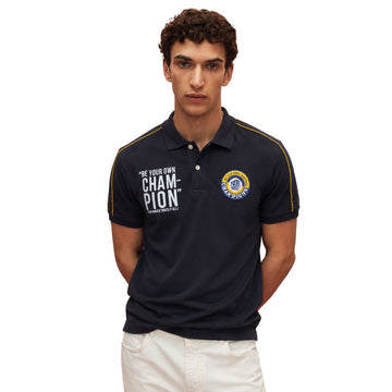 Black Mens Embroidered Contrast Polo (A-3458)