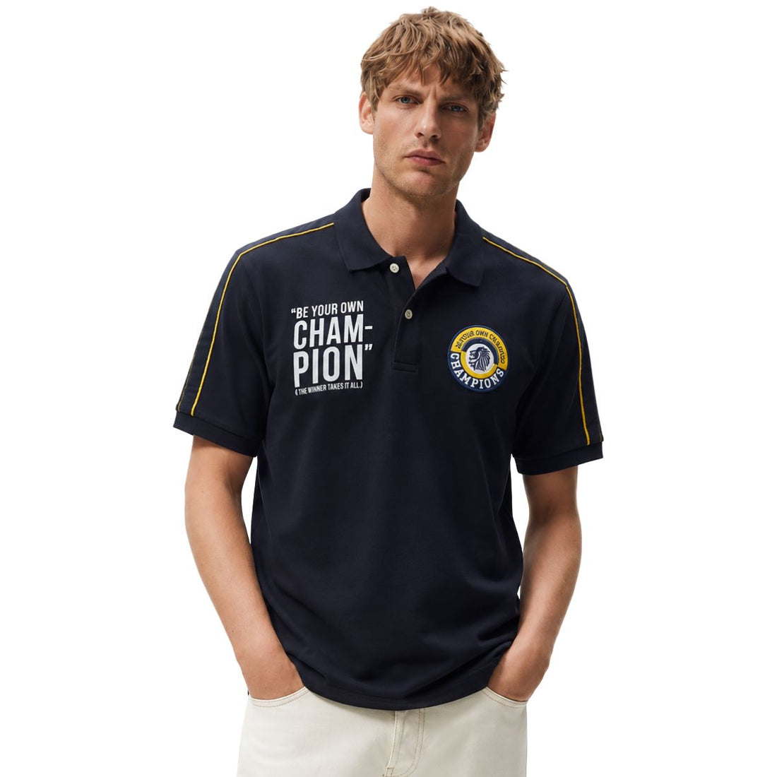 Black Mens Embroidered Contrast Polo (A-3458)