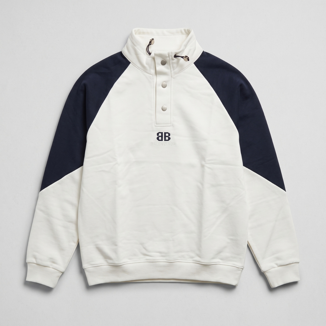 White & Navy Blue Contrast Colors Trendy Button Style Turtle Neck Sweatshirt (A-5202)