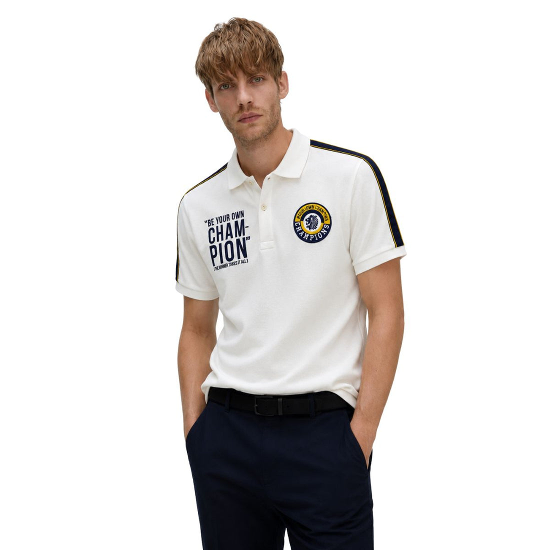 White Mens Embroidered Contrast Polo (A-3458)