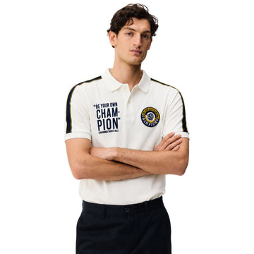 White Mens Embroidered Contrast Polo (A-3458)