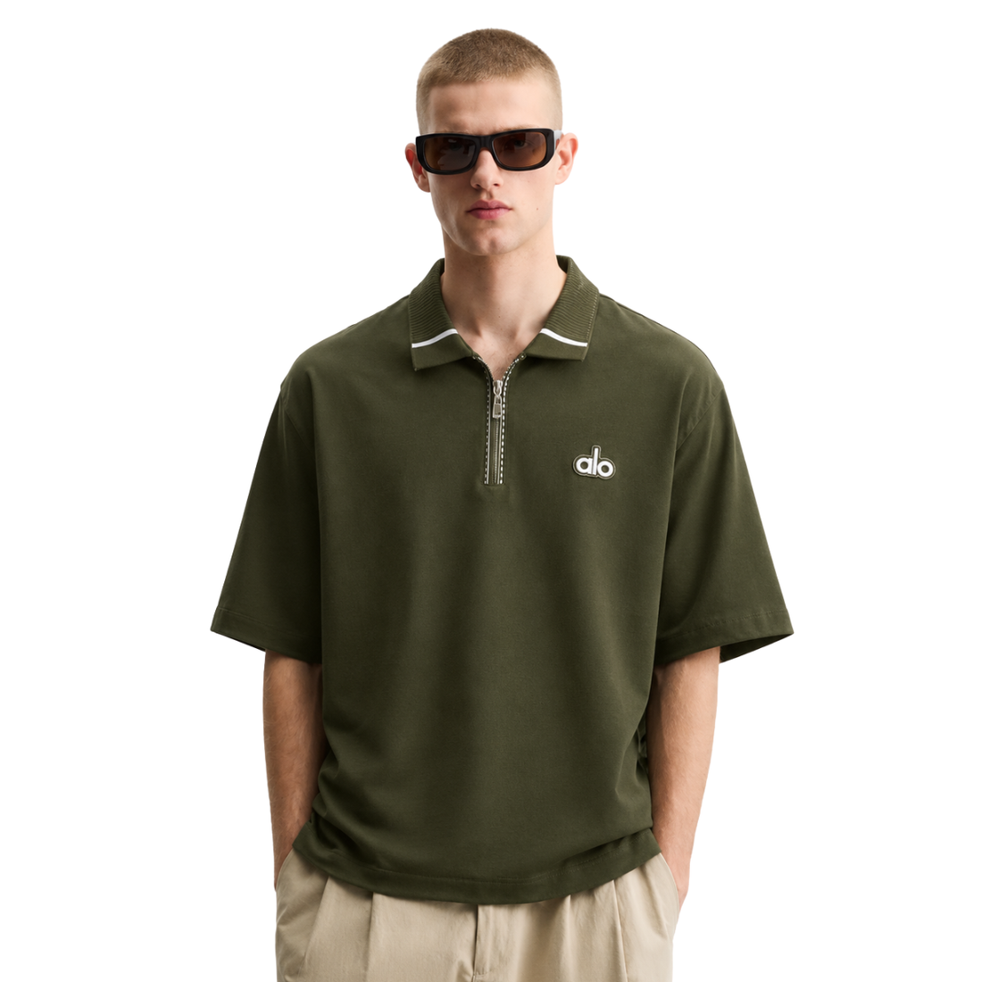 Olive Green Alo Half Zipper Polos (A-4955)