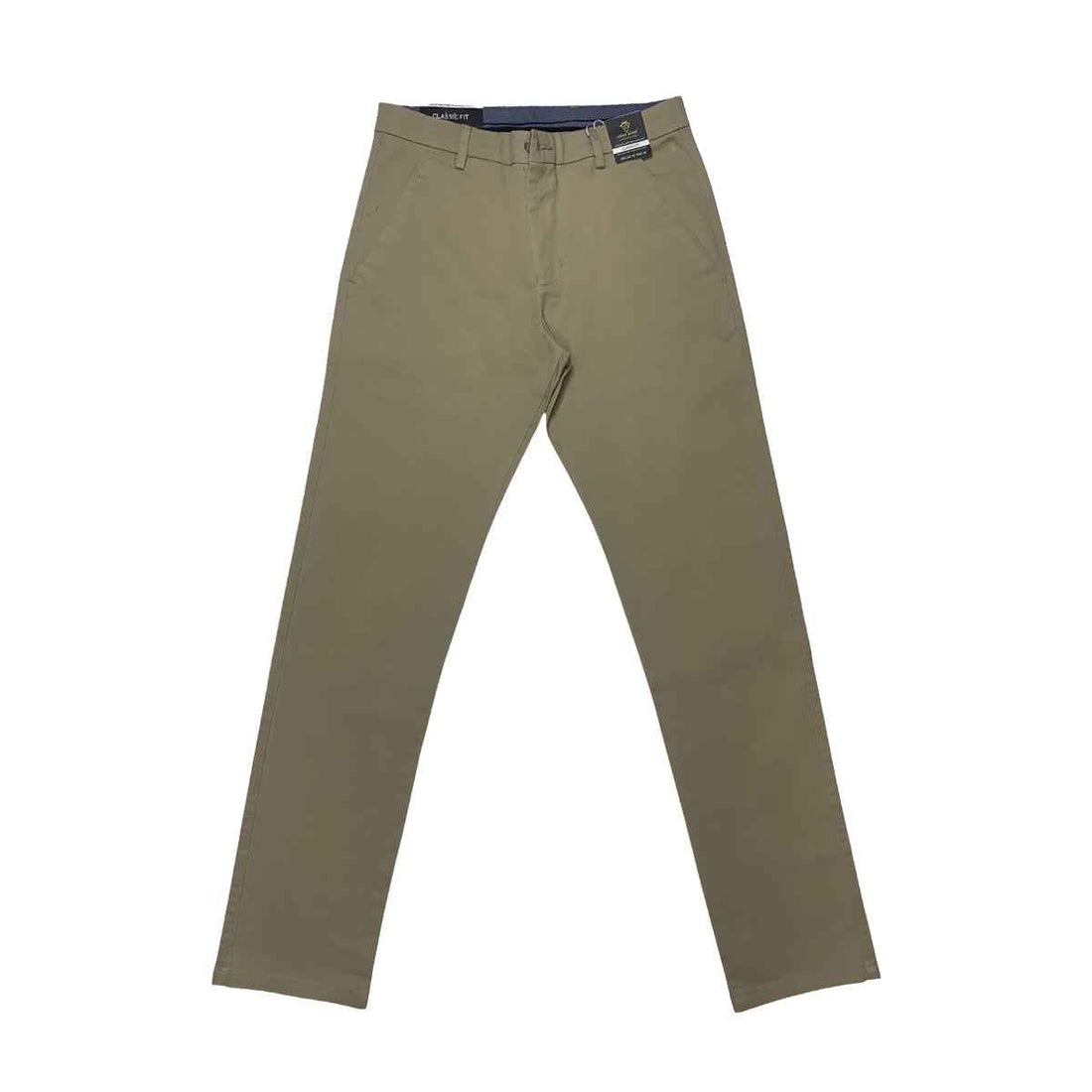 Khaki Cotton Chino Pants - Solid Colour Cotton Chino (A-3452)
