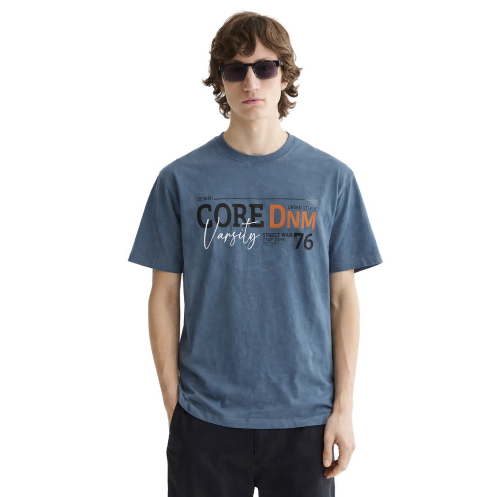 Blue Printed Mens T-Shirt (A-1365)