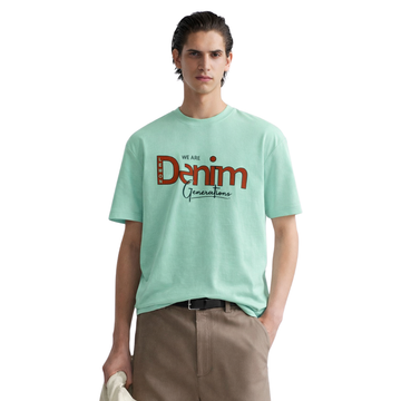 Light Cyan Color Mens Printed T-shirt (A-1742)