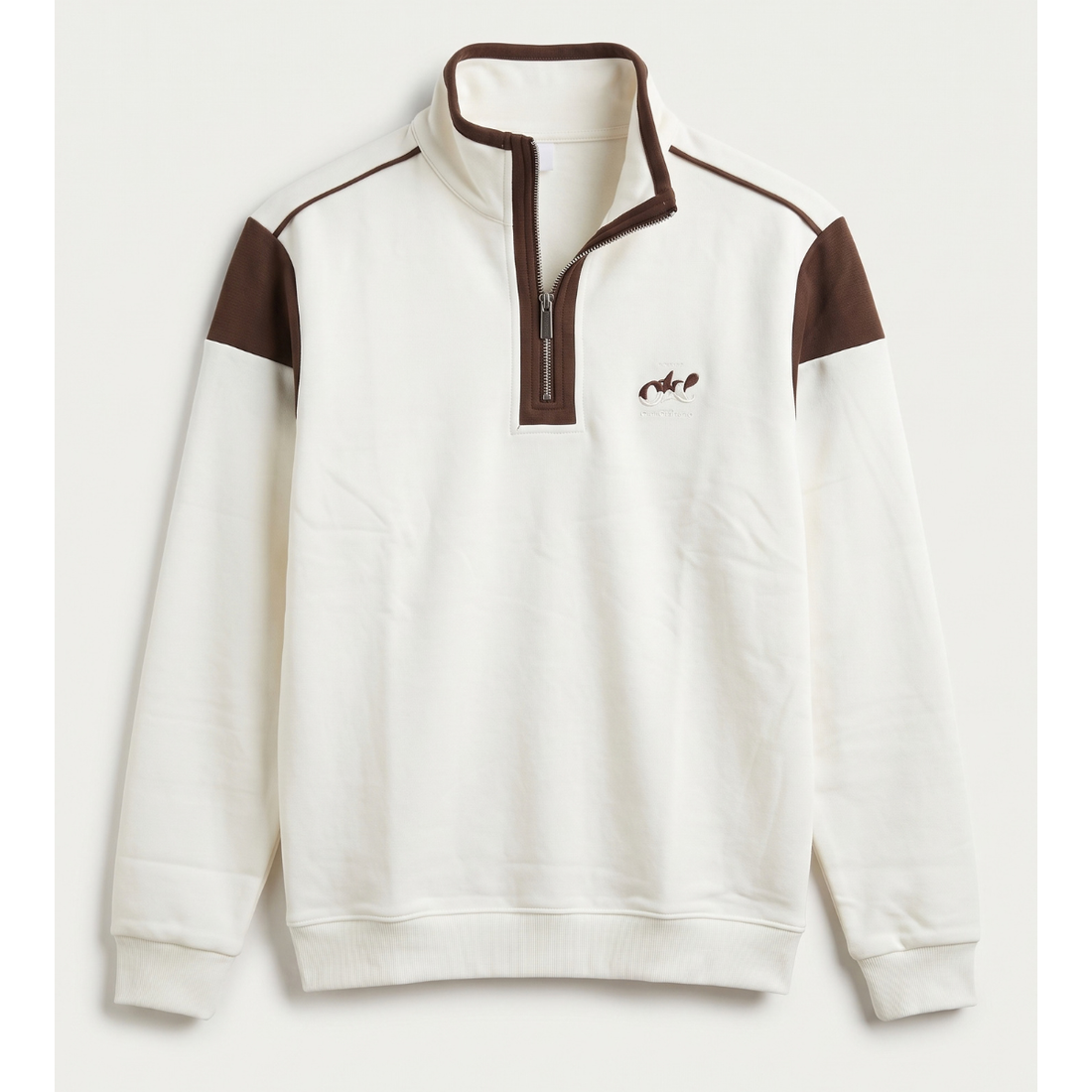 White & Brown Contrast Zipper Style Sweatshirt (A-5200)