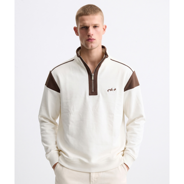 White & Brown Contrast Zipper Style Sweatshirt (A-5200)