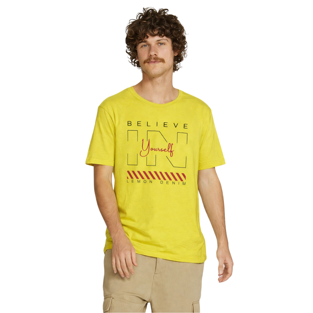 Light Lemon Mens Printed T-Shirt (A-1383)