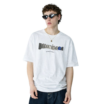 White Front & Back Printed Down Shoulder T-shirt (A-4164)