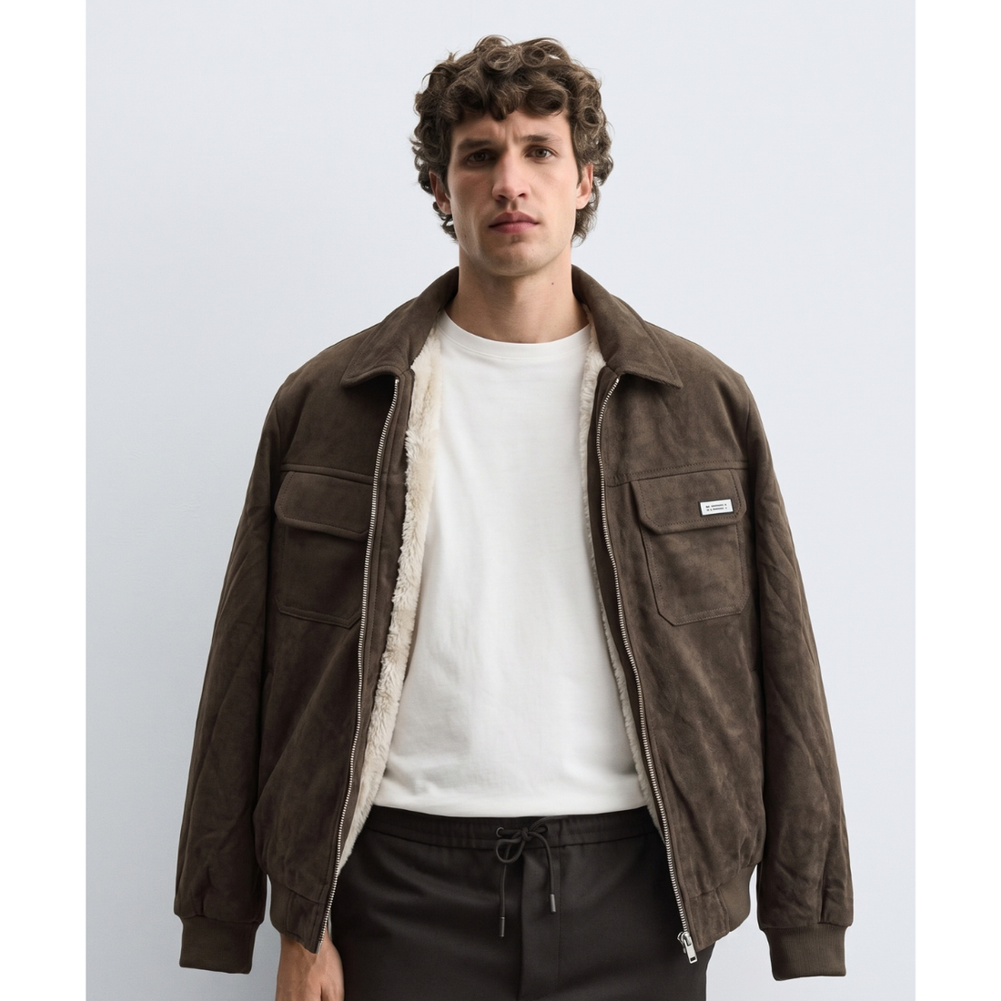Dark Brown Suede Leather Fur Removeable Jacket (A-5257)