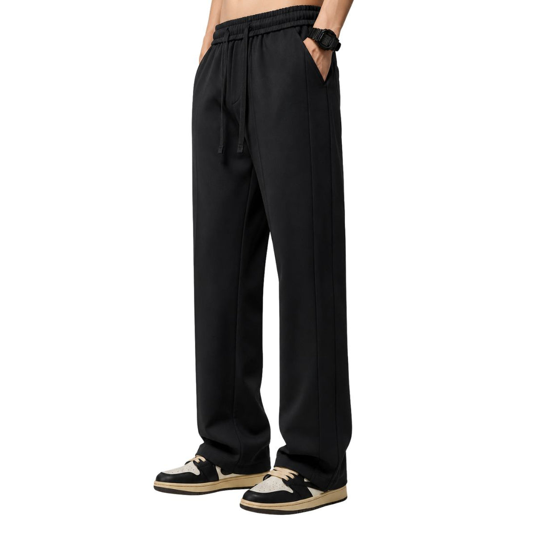 Black Self Texture Dry Fit 2 Center Line  Trousers (A-4806)