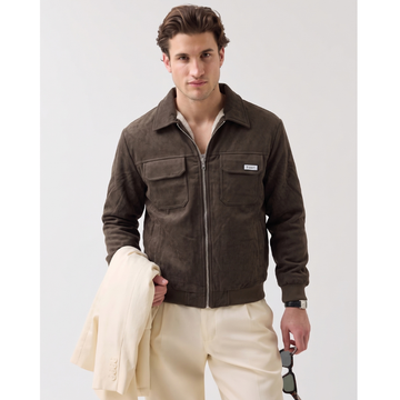 Dark Brown Suede Leather Fur Removeable Jacket (A-5257)