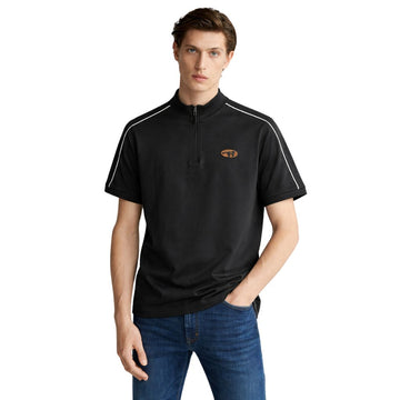 Black Down Shoulder Half Zipper T-shirt (A-4112)