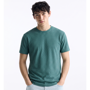 Sea Green Self Texture Round Neck T-shirt (A-5045)
