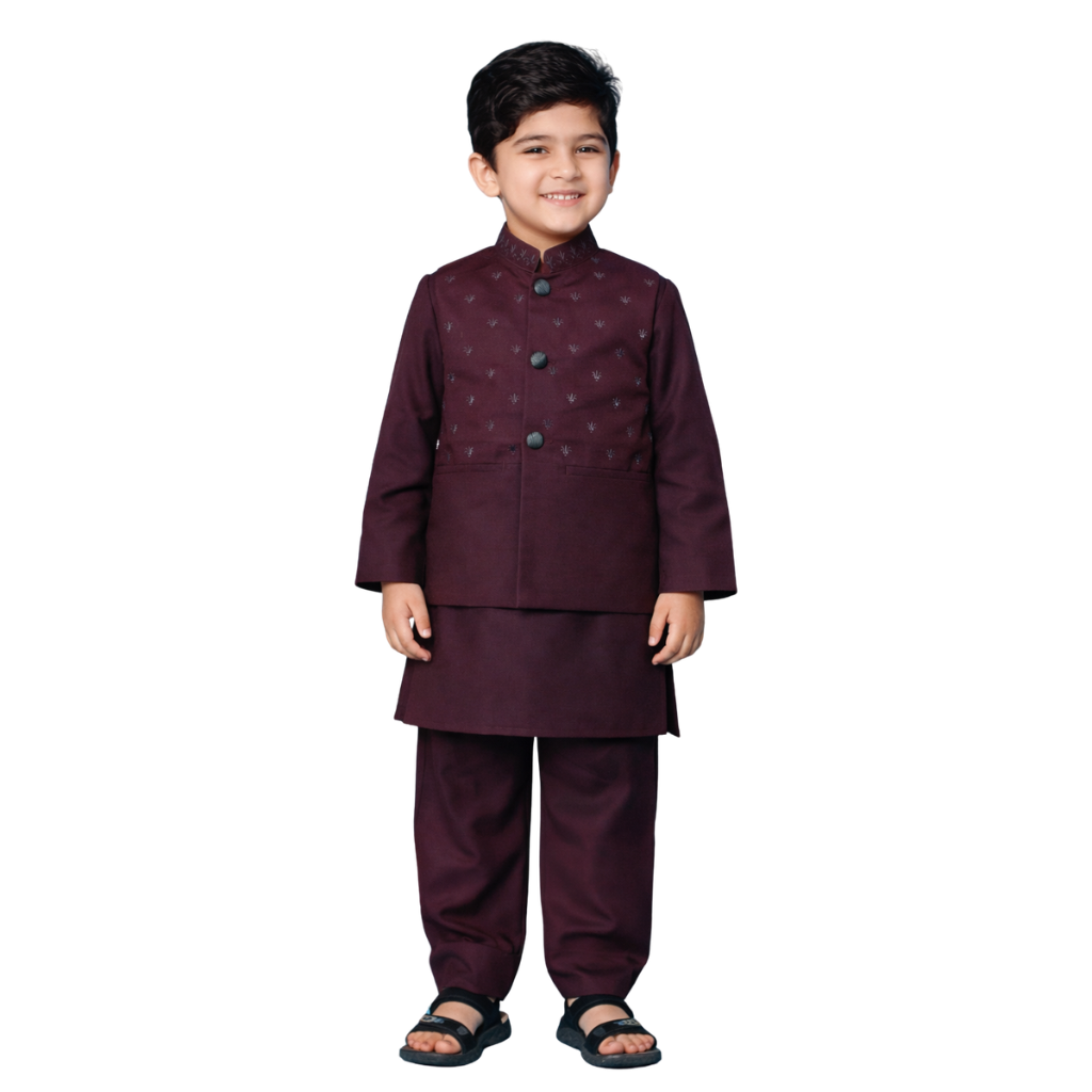 Maron Eastern Boys Shalwar Kameez Waistcoat (A-4108)