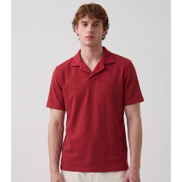 Red Self Texture Cuban Collar Polo (A-3401)