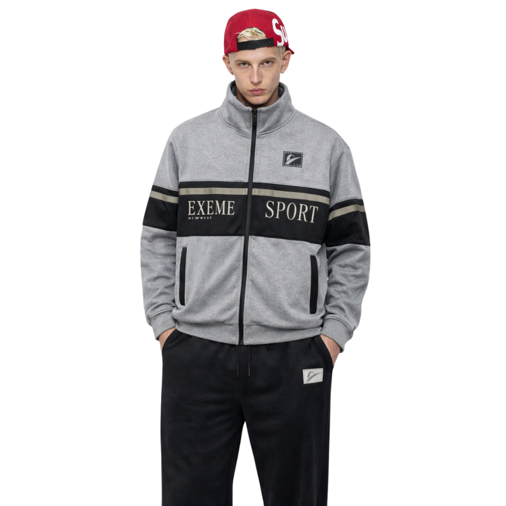 Grey Double Contrast Fleece Activewear Track Suit (A-4018)