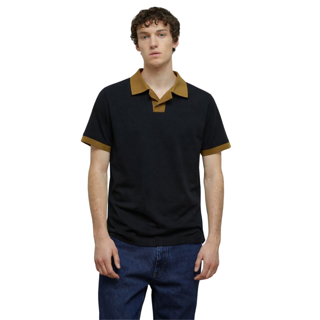 Black Mens Contrast Collar Polo A-3399 - Fashionable Jersey Style