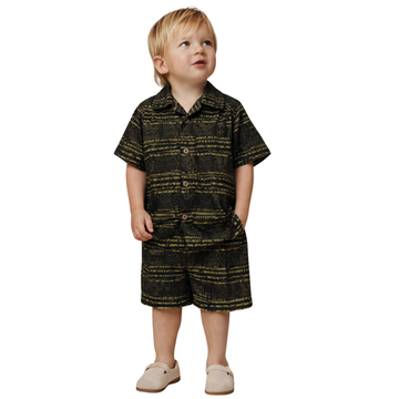 Black Self Texture Design Half Sleeve Shirt (A-3544)