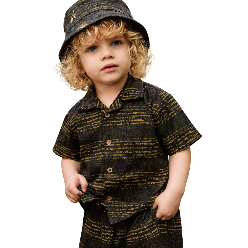 Black Self Texture Design Half Sleeve Shirt (A-3544)