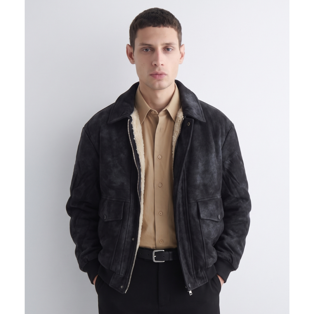 Black Clouded Suede Leather Jacket (A-5266)