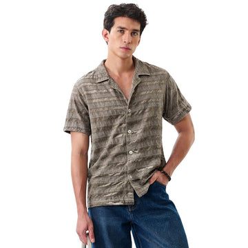 Glacier Grey Mens Party Wear Cuban Collar Shirt (A-3838)
