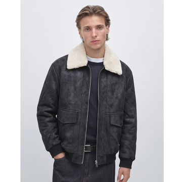 Black Clouded Suede Leather Jacket (A-5266)