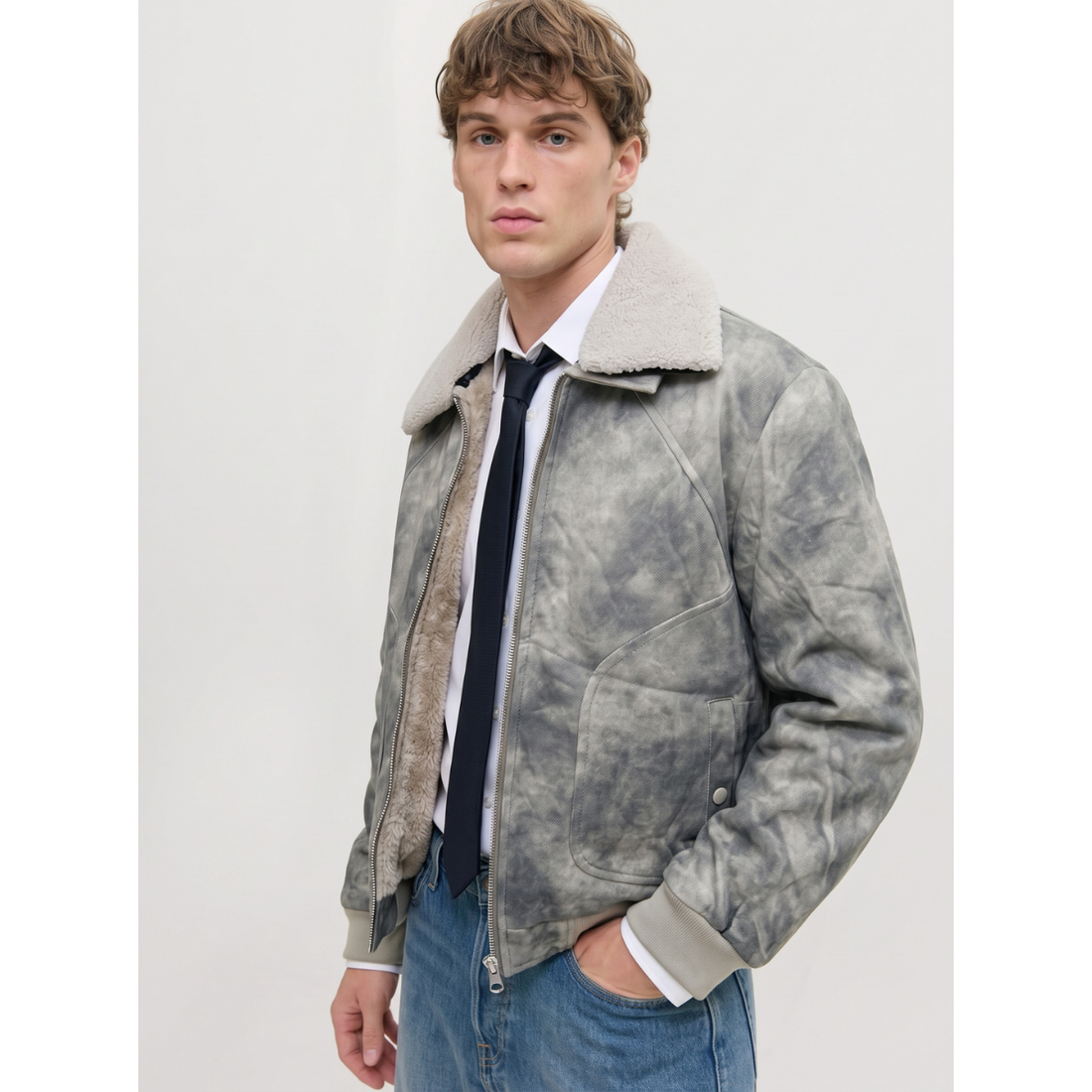 Clouded Glacier Grey Suede Leather Jacket (A-5265)