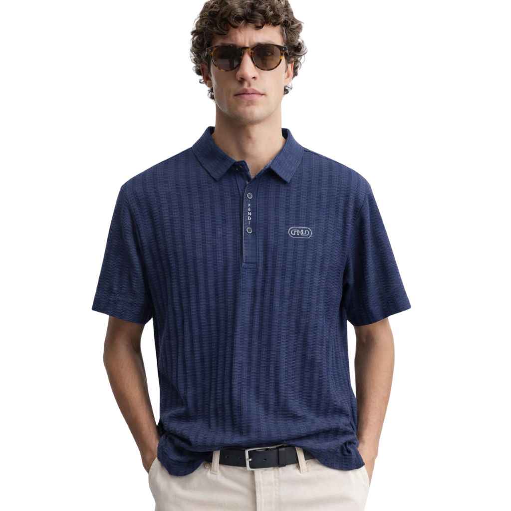 Navy Blue Imported Lacra Jacquard Polo (A-3120)