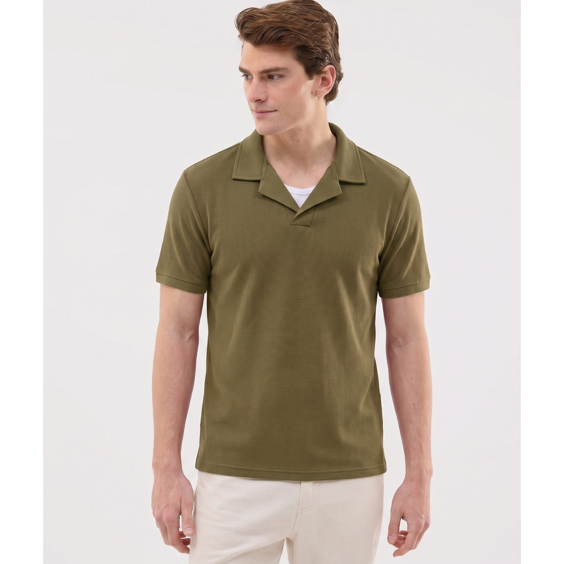 Olive Green Cuban Collar Polo (A-3401)