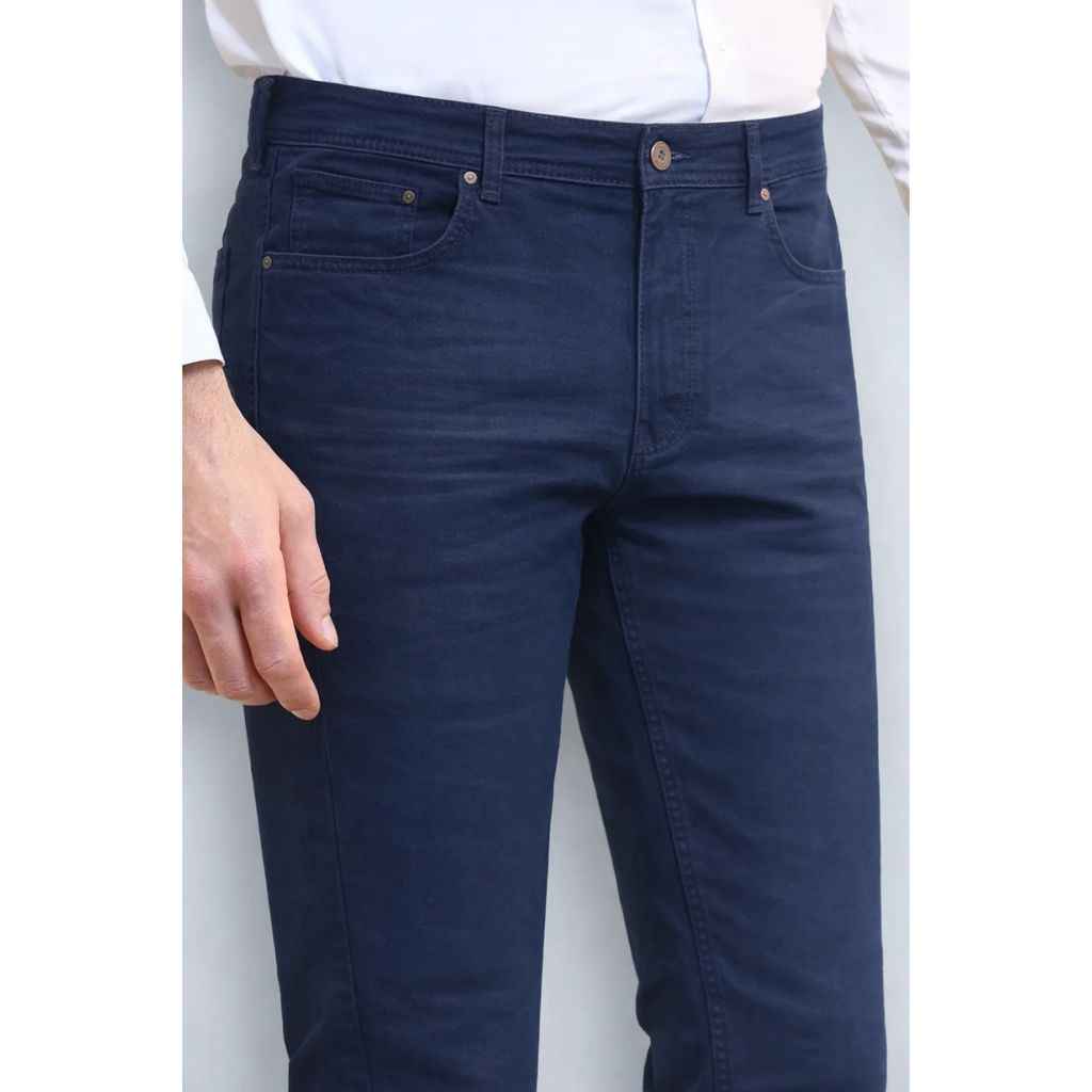Navy Blue Straight Fit Cotton Chino Pant (A-3805)