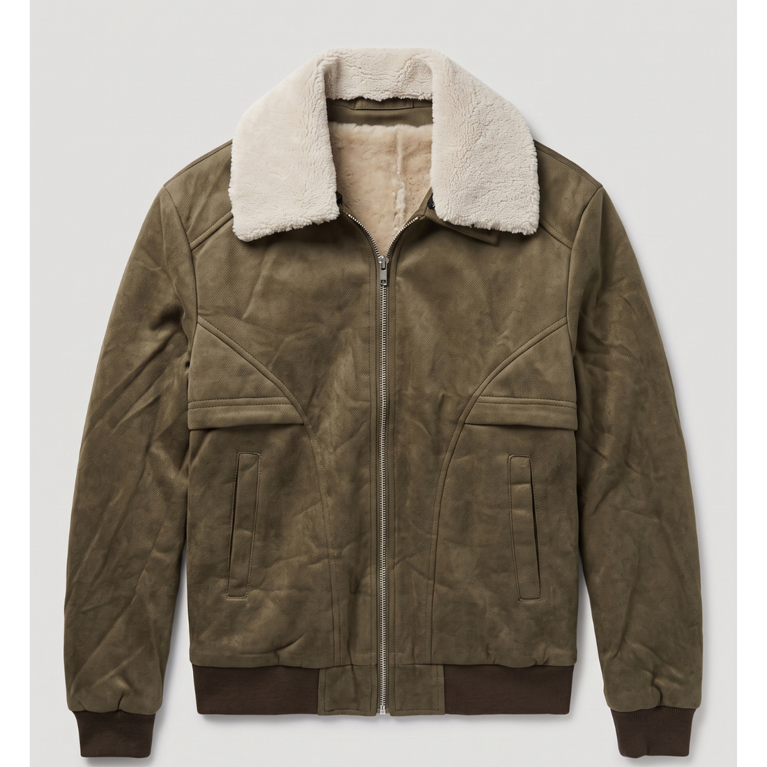 Olive Green Suede Leather Jacket (A-5266)