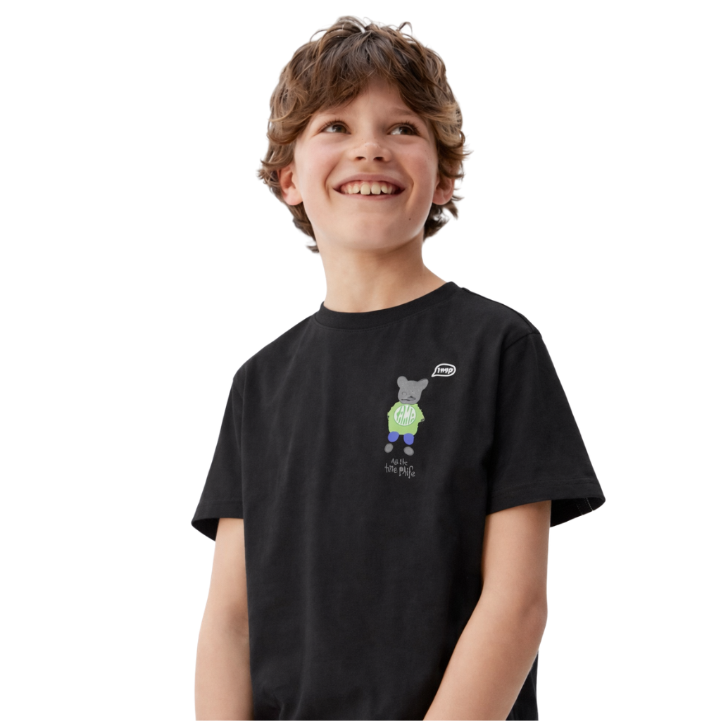 Black Back & Front Down Shoulder Printed T-shirt (A-3172)
