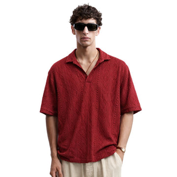 Mens Down Shoulder Old Money Self Texture Polo (A-3810)