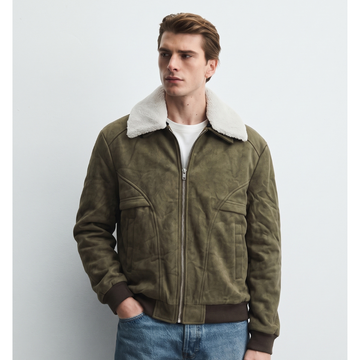 Olive Green Suede Leather Jacket (A-5266)