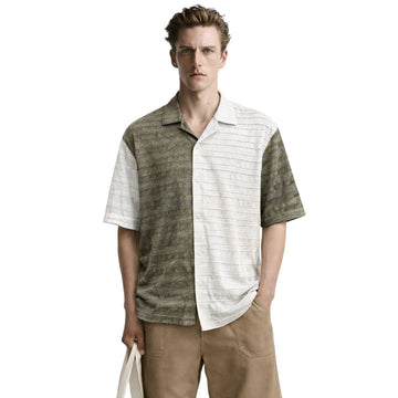 Self Texture White & Grey Contrast Cuban Collar Shirt (A-3839)